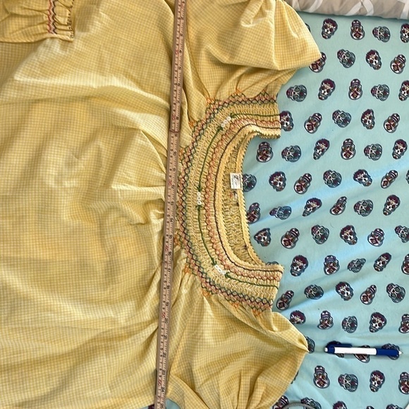 Extra Large lightweight yellow and white checkered printed dress w/ embroidery - Picture 8 of 8